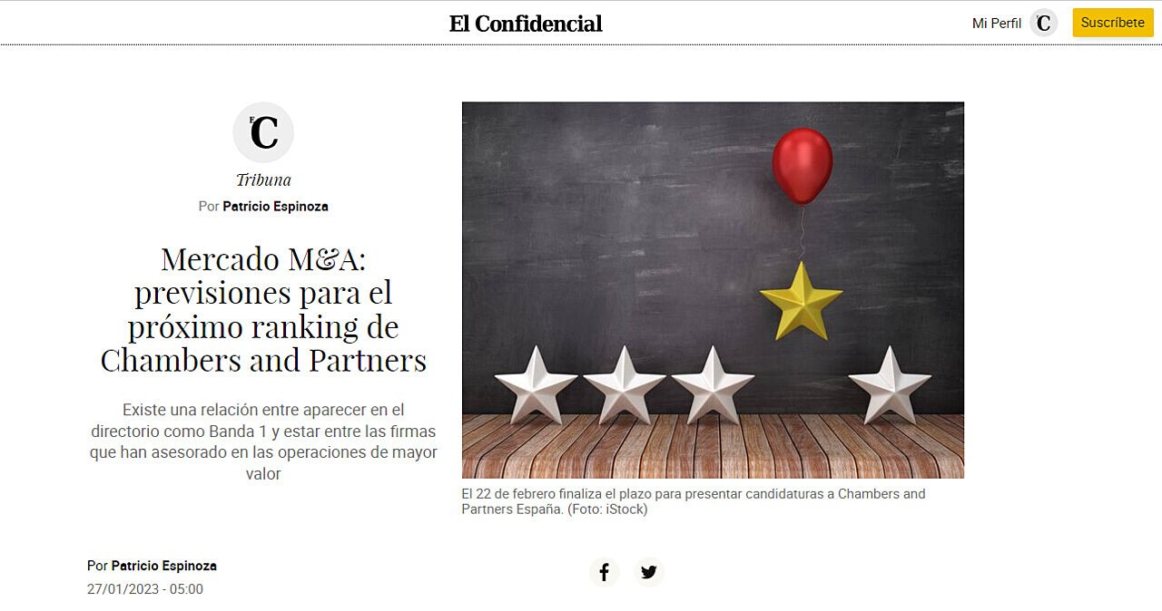 Mercado M&A: previsiones para el prximo ranking de Chambers and Partners